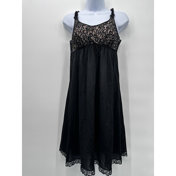 Vanity‎ Fair Nightgown Vintage Womens Size 34 Black Lace Bust Bow Detail Layered - Picture 11 of 11